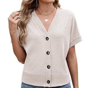TEMOFON V Neck Button-Down Cardigan 2XL